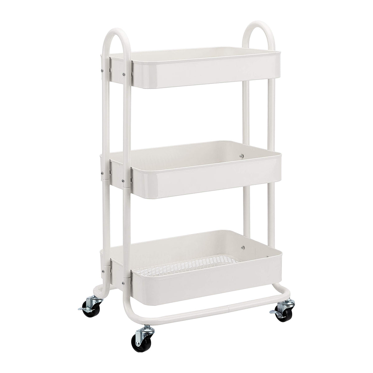 Amazon Basics 3-Tier Rolling Utility Cart, Storage Organizer, Lockable Wheels, Multifunctional Storage, Portable Mobile Shelving Unit, White