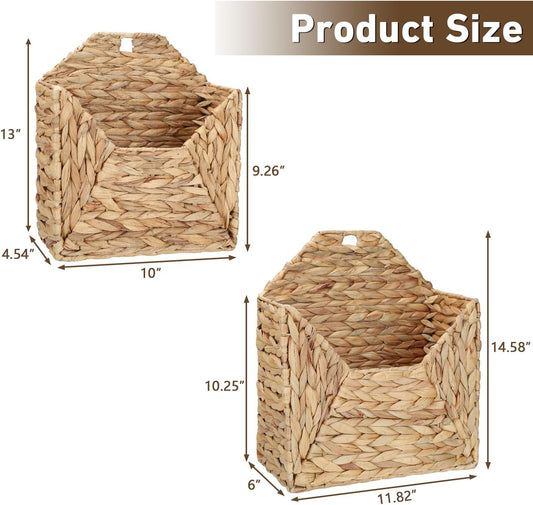 Wall Mounted Storage Baskets, 2PCS Handmade Water Hyacinth Storage Baskets Wall Hanging Organizing Container for Living Room,Bedroom,Kitchen (Large+Small)