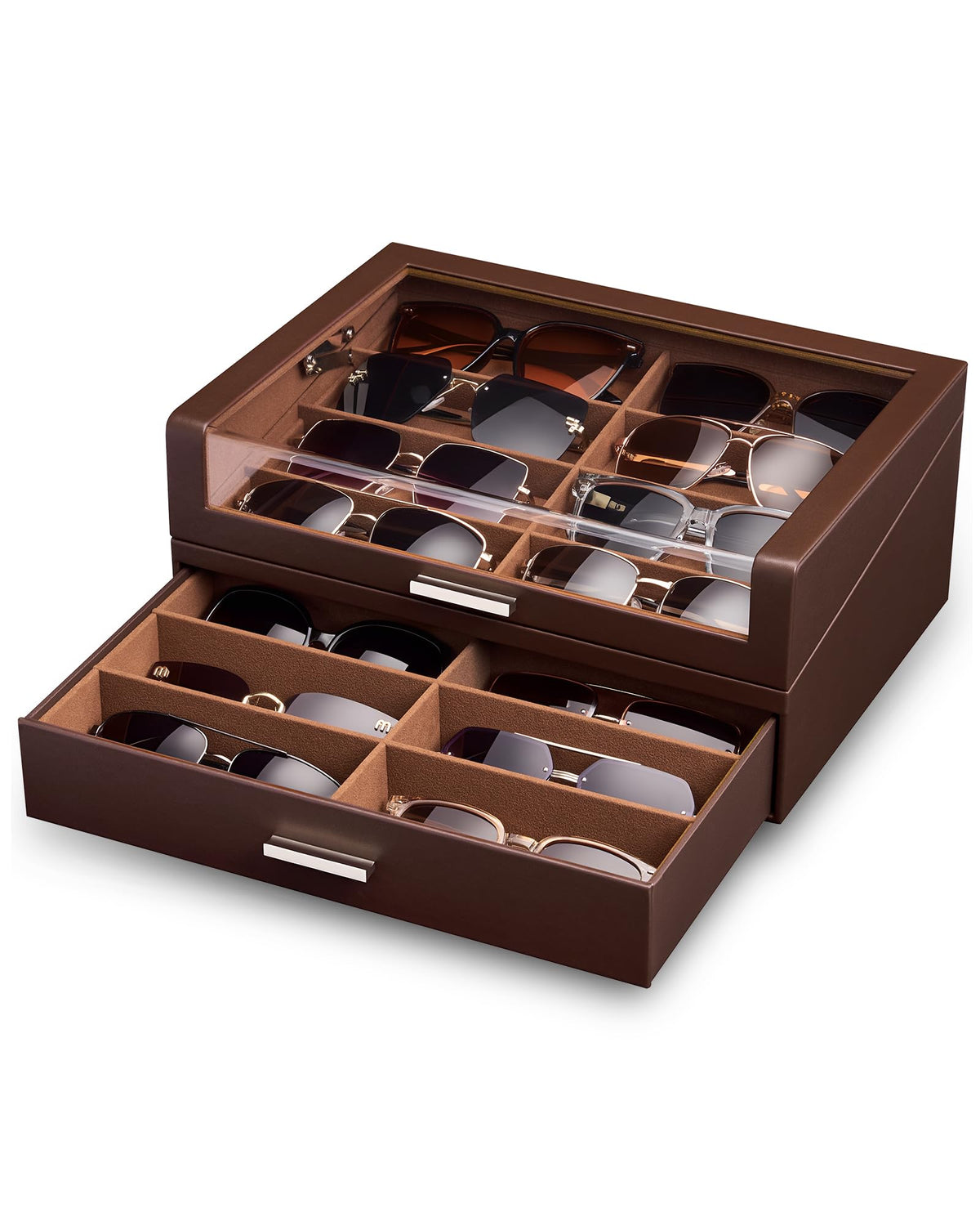 ProCase 12 Slots Sunglasses Box with L-Shaped Clear Lid -Black