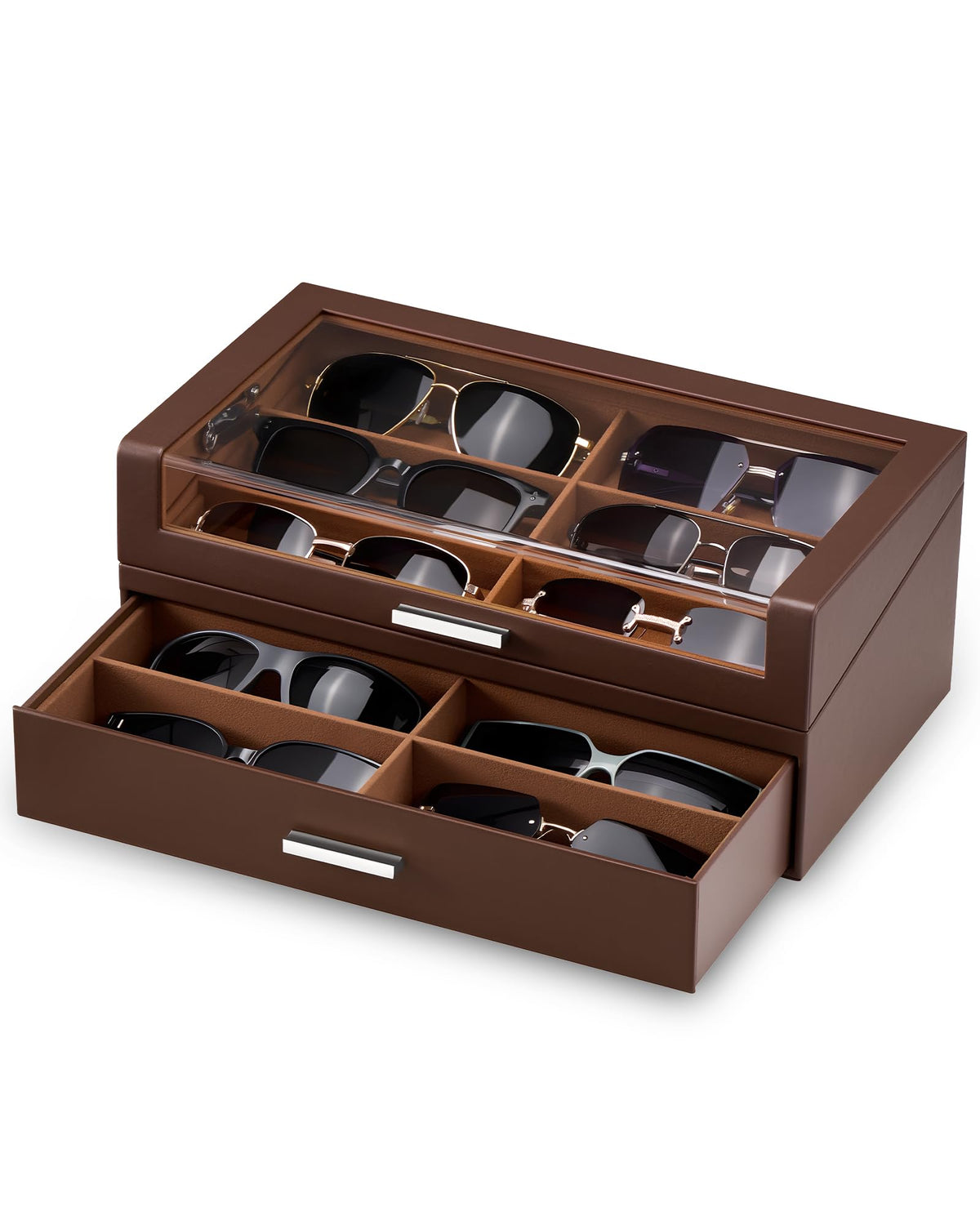 ProCase 12 Slots Sunglasses Box with L-Shaped Clear Lid -Black