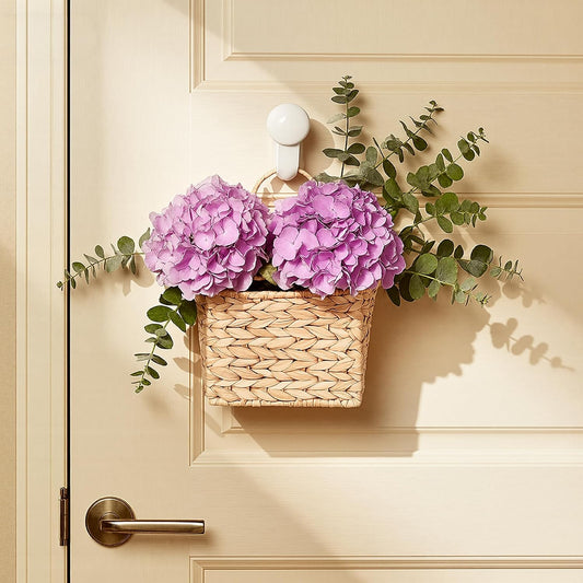 iEGrow Set of 2 Hanging Basket, Wicker Wall Basket Natural Water Hyacinth, Hanging Baskets for Organizing and Decor, Storage Baskets for Door Mounted Entryway Flower Mail Plant Garden