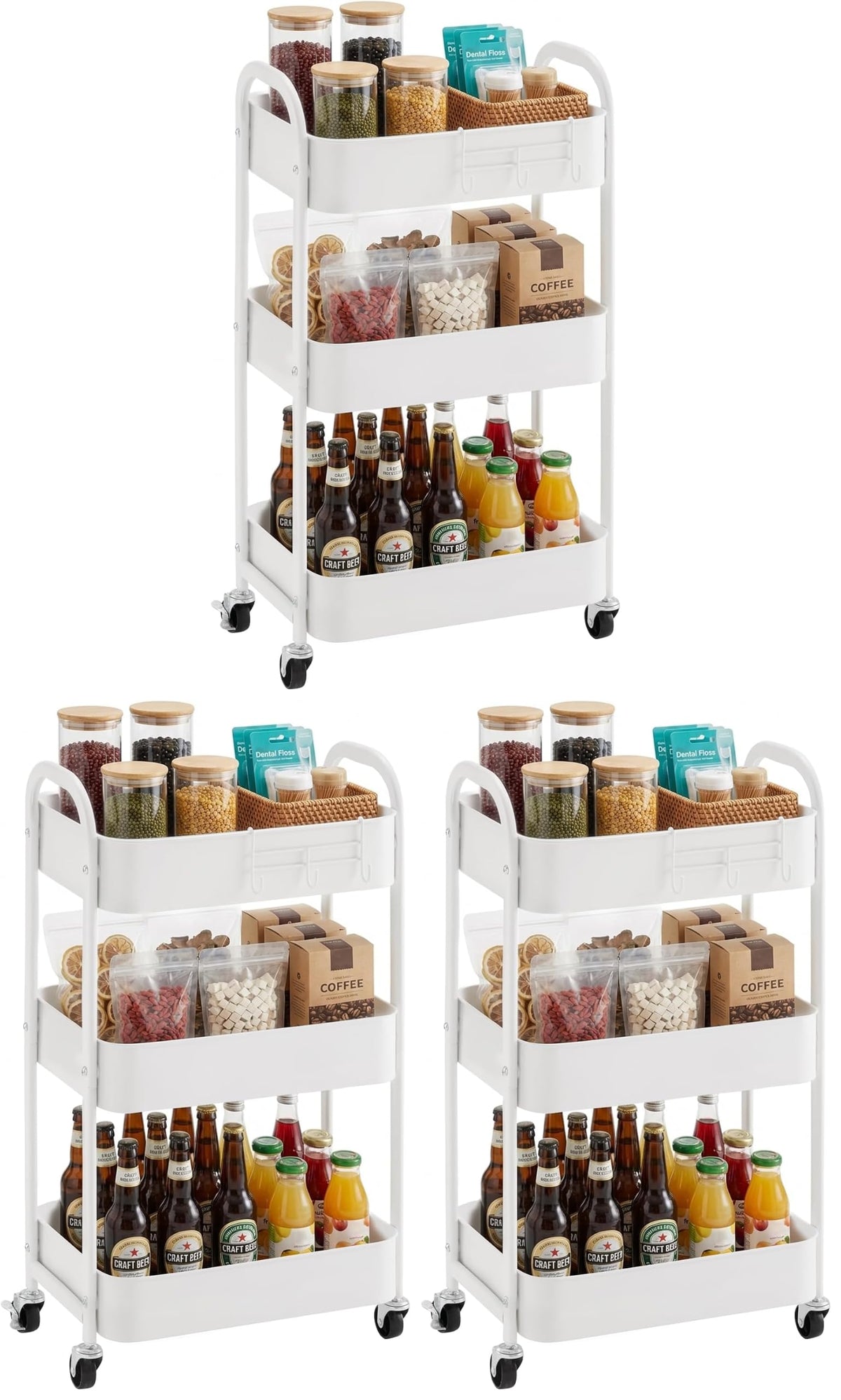 3-Tier Rolling Utility Cart with Caster Wheels Easy Assembly, Black