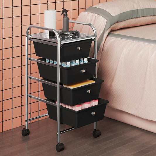 Yaheetech 4-Drawer Rolling Storage Cart with Wheels, Slim Organizer, Black