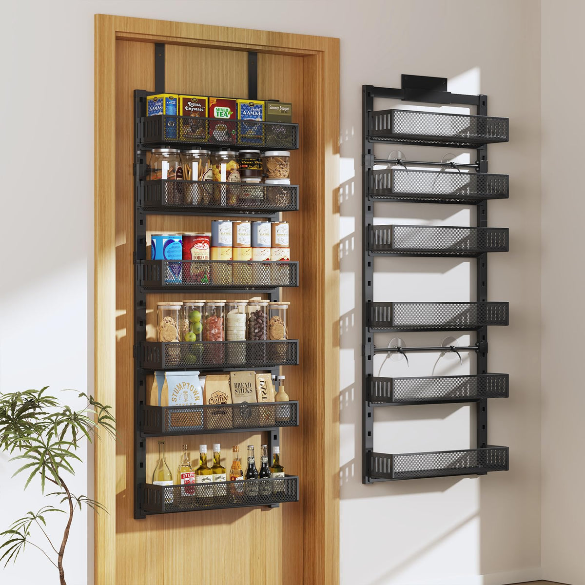 Pantry Door Organizers and Storage, 8-Tier Large Metal Heavy-Duty Frame Over the Door Spice Rack, 2 in 1 Wall-Mounted or Hanging shelf for Kitchen, Bathroom, Laundry Room, Bedroom, Closet &Nursery