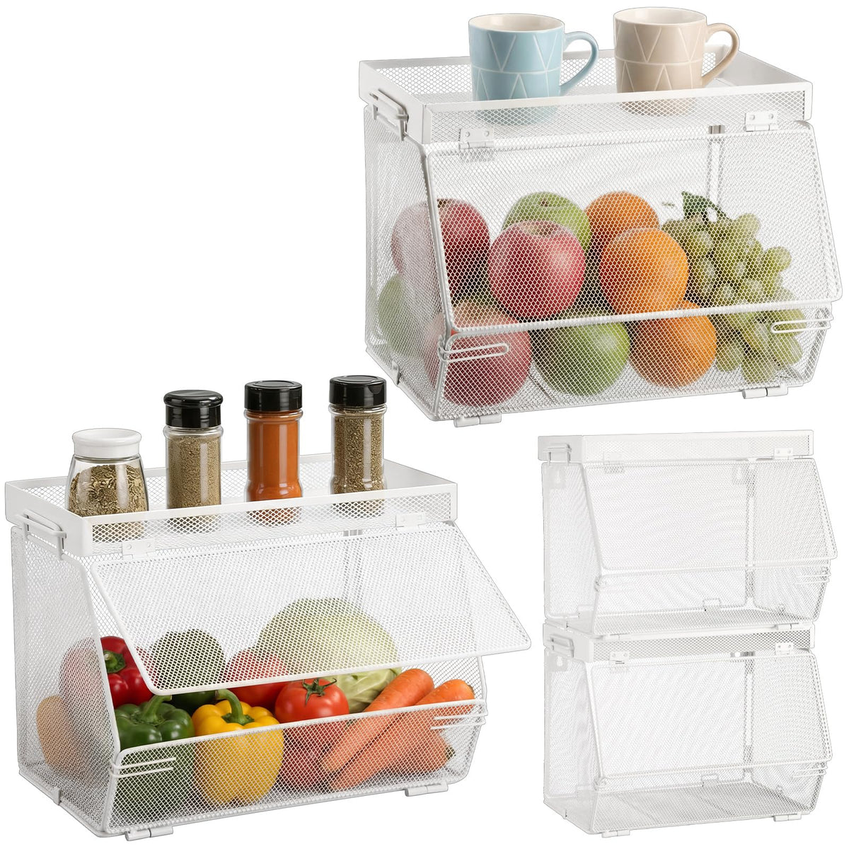 Teenyyou 2 Pcs Fruit Basket with Lid, Non-removable, Black, 8.3"w & 13.8"L