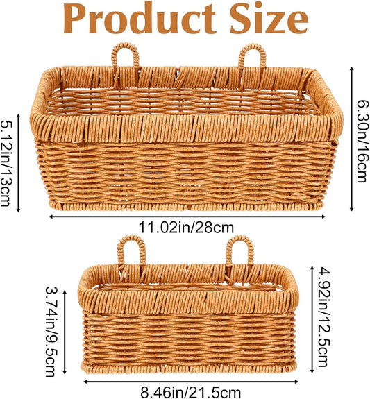 2 Pcs Wall Hanging Basket Wall Mount Pantry Fruit Basket Boho Style Decor Storage Baskets Adhesive Bathroom Cabinet Organizer for Bathroom Kitchen Garden Living Room with 4 Hooks