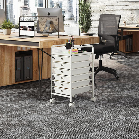 Rolling Storage Cart with Drawers 6-Tier Lock Wheels Office White