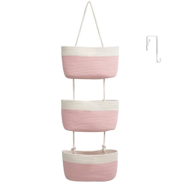 TeoKJ Over the Door Hanging Storage Basket Woven 3 Tier Wall Organizer Jute