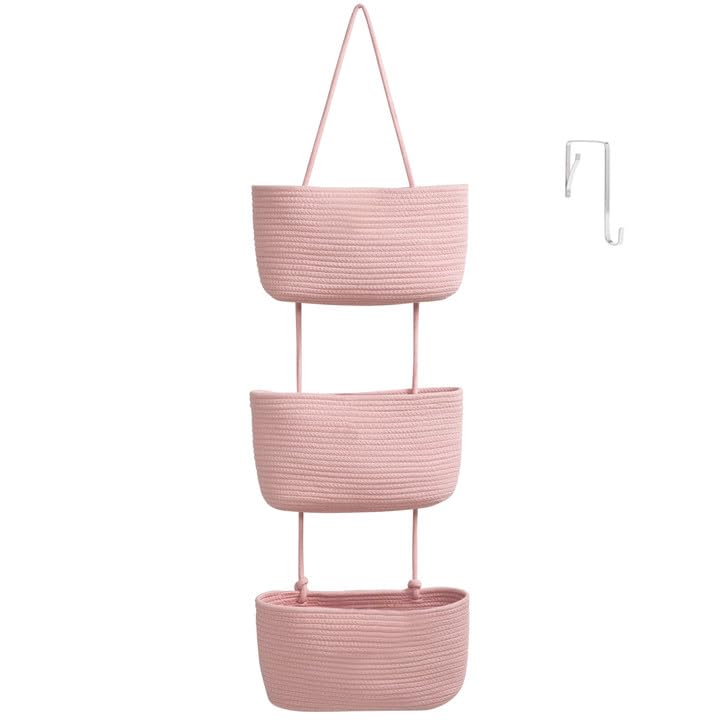 TeoKJ Over the Door Hanging Storage Basket Woven 3 Tier Wall Organizer Jute
