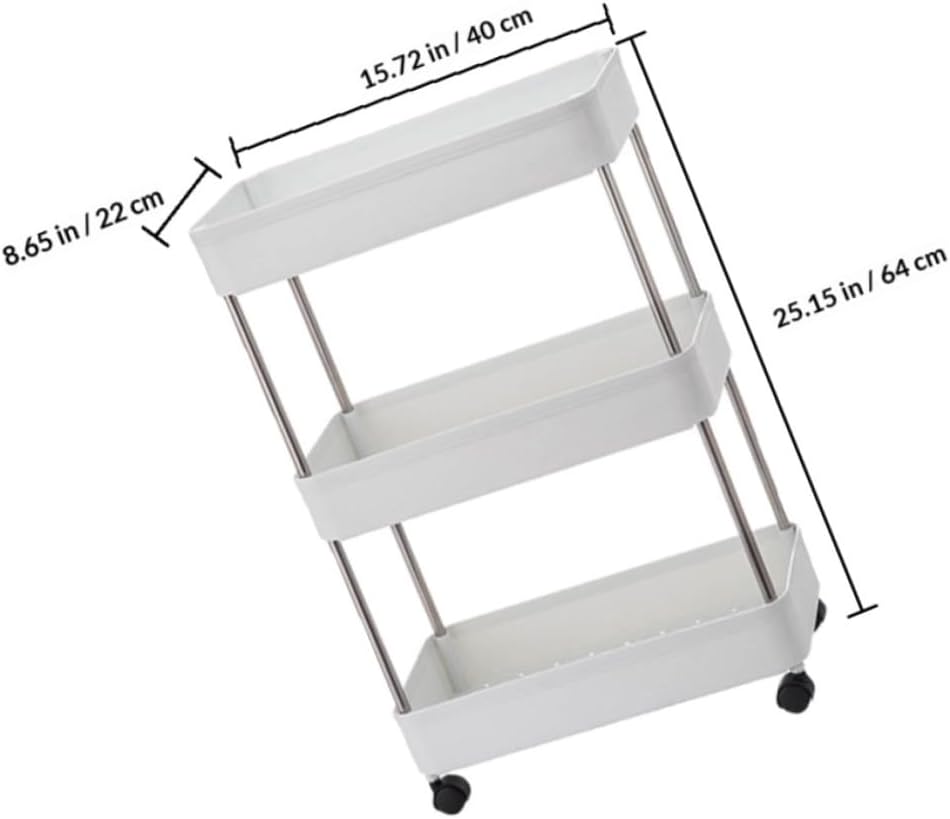 Homoyoyo Trolley Storage Shelf Cart with 3 Shelves and Rolling Wheels