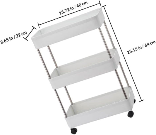 Homoyoyo Trolley Storage Shelf Cart with 3 Shelves and Rolling Wheels