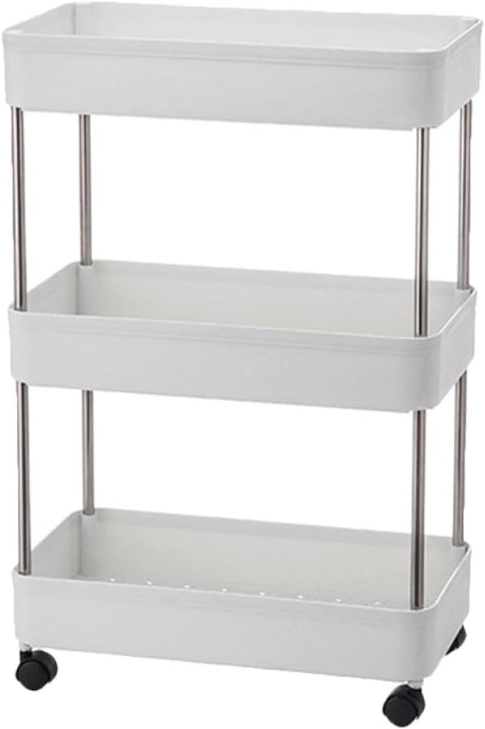 Homoyoyo Trolley Storage Shelf Cart with 3 Shelves and Rolling Wheels