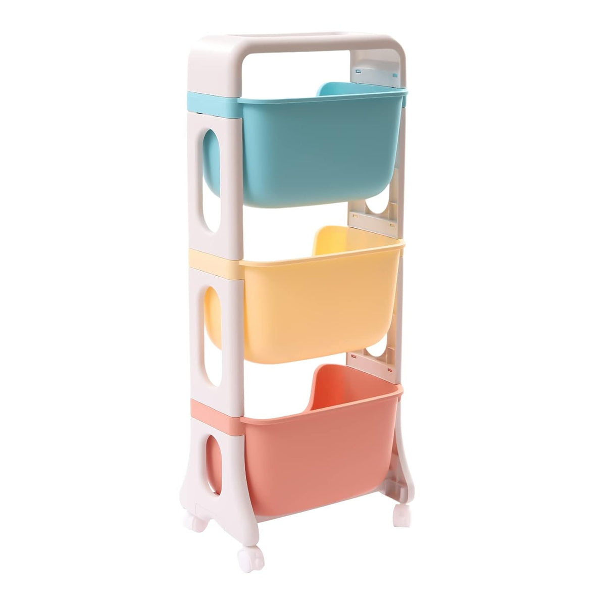 3 Tier Kids' Toys Storage Organizer Bins Baskets, Utility Rolling Fabric Storage Rack Trolley Toy Cart Trolley with Large Storage Boxes, Large Capacity Rolling Carts for Crib, Bedroom, Bathroom