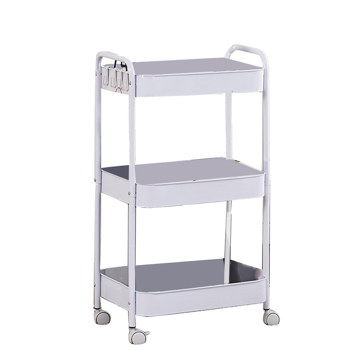 3 Tier Utility Rolling Cart, Movable Storage Organizer Trolley with Caster Wheels, Carbon Steel Multifunctional Shelving Cart for Kitchen Bathroom Bedroom Living Room (3 Layer)