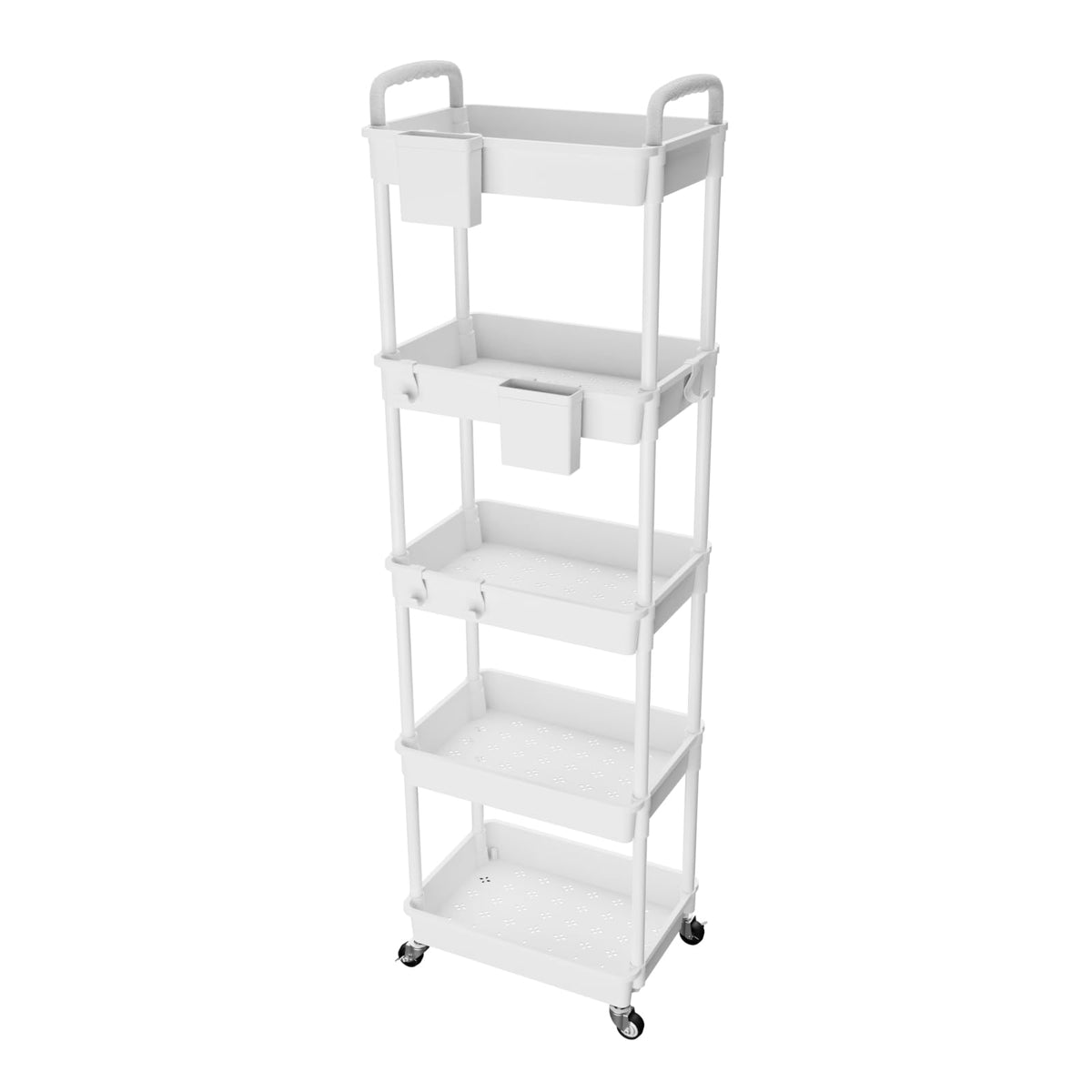 4 Tier Rolling Utility Cart with Drawer,REBECAT Utility Cart Made of Multifunctional Storage Organizer Tool for Kitchen,Bathroom,Living Room,Office(Black)