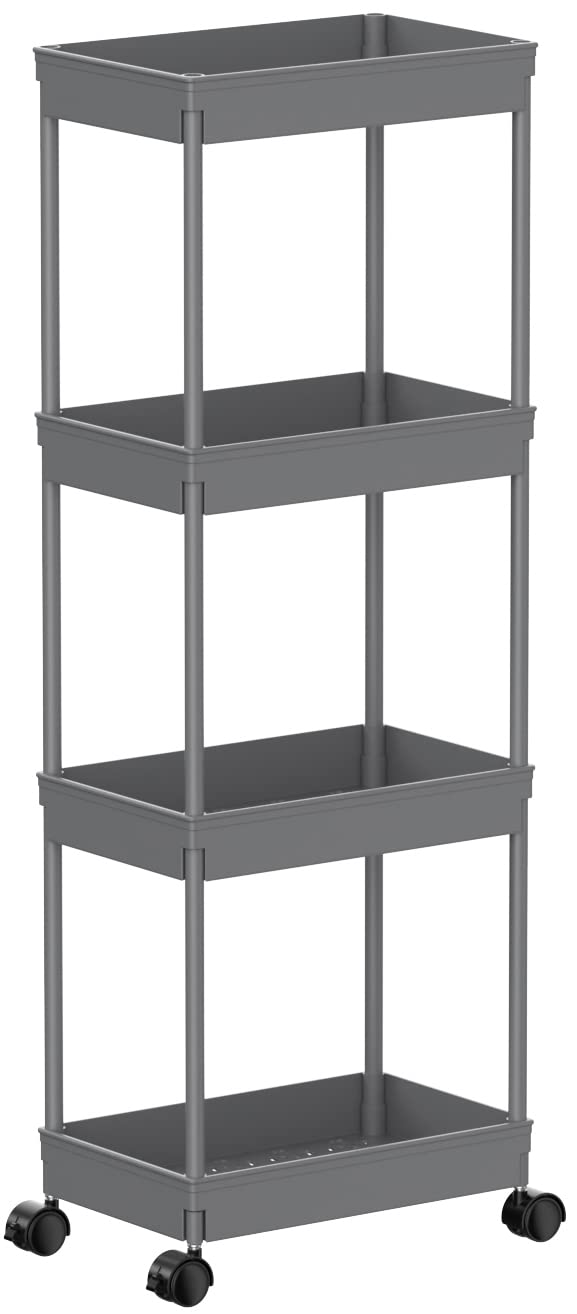 Sooyee Slim Clear 3-Tier Plastic Rolling Utility Cart with Wheels