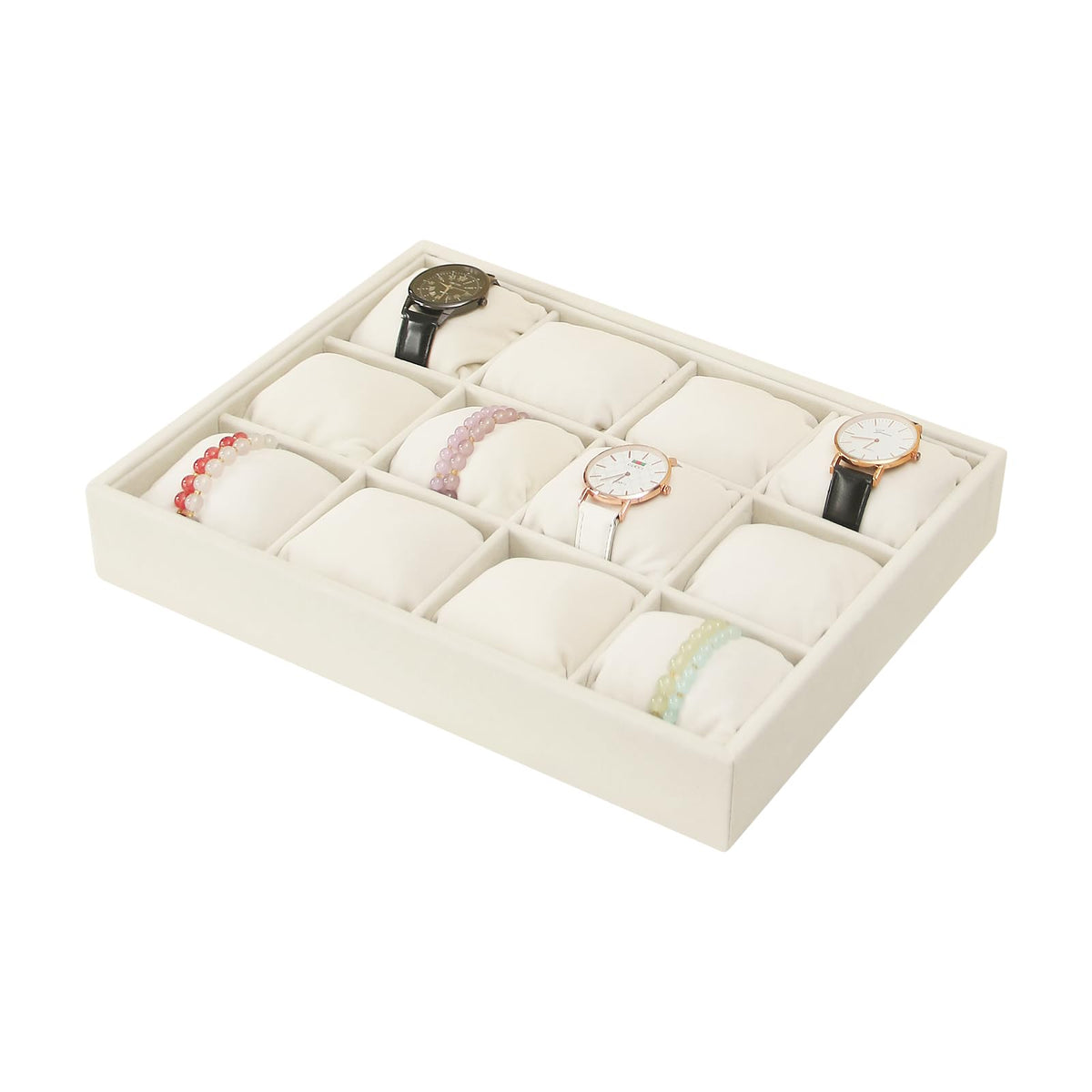 Coward Sunglass Organizer, Beige Velvet Glasses Trays - Eyeglasses Watches Jewelry Display - Men Women (8 Grids)