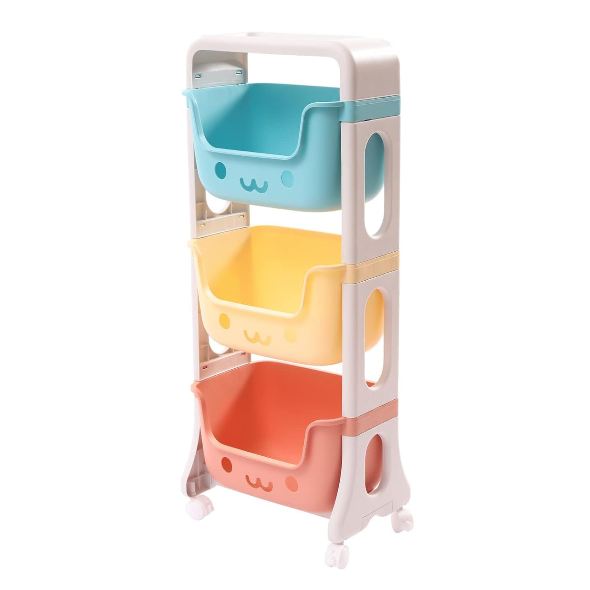 3 Tier Kids' Toys Storage Organizer Bins Baskets, Utility Rolling Fabric Storage Rack Trolley Toy Cart Trolley with Large Storage Boxes, Large Capacity Rolling Carts for Crib, Bedroom, Bathroom