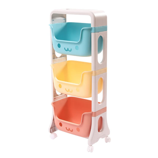 3 Tier Kids' Toys Storage Organizer Bins Baskets, Utility Rolling Fabric Storage Rack Trolley Toy Cart Trolley with Large Storage Boxes, Large Capacity Rolling Carts for Crib, Bedroom, Bathroom