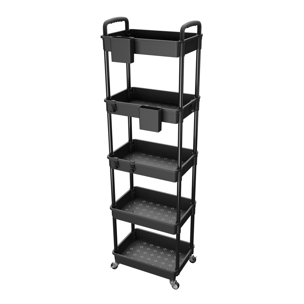 4 Tier Rolling Utility Cart with Drawer,REBECAT Utility Cart Made of Multifunctional Storage Organizer Tool for Kitchen,Bathroom,Living Room,Office(Black)