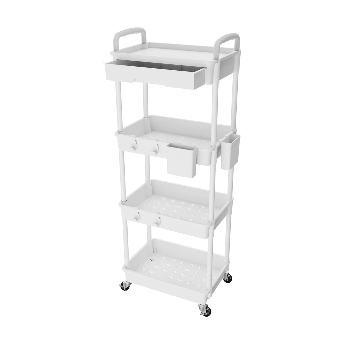 4 Tier Rolling Utility Cart with Drawer,REBECAT Utility Cart Made of Multifunctional Storage Organizer Tool for Kitchen,Bathroom,Living Room,Office(Black)