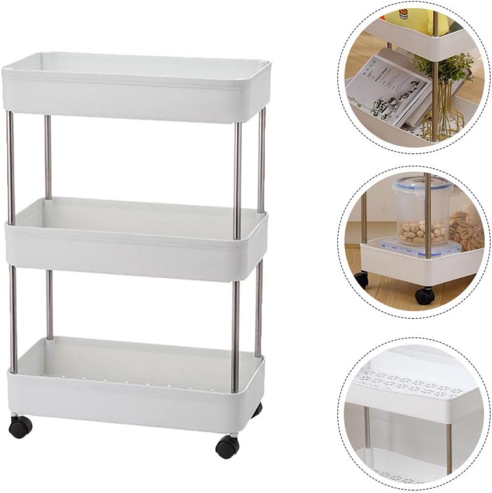 Homoyoyo Trolley Storage Shelf Cart with 3 Shelves and Rolling Wheels