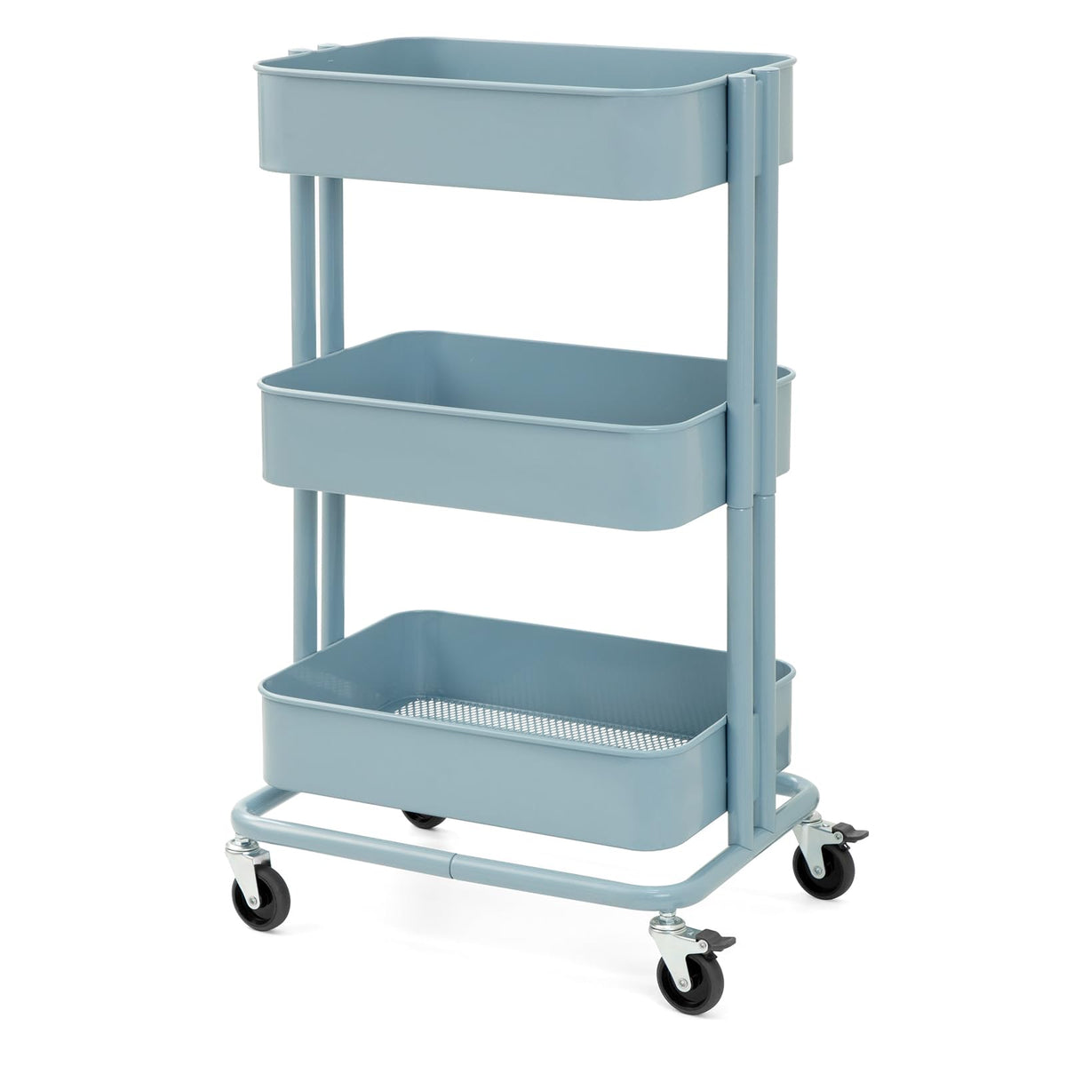 3 Tier Rolling Cart Metal Heavy Duty Utility Cart with Silent Caster Lockable Wheel Multi-Functional Organization Carts Storage Trolley with Mesh Shelves for Office Kitchen Living Room Yellow