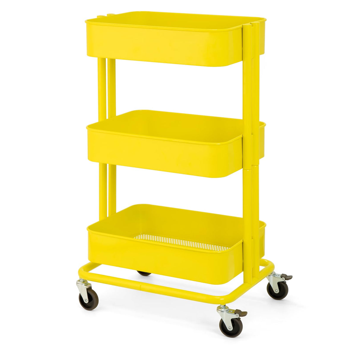3 Tier Rolling Cart Metal Heavy Duty Utility Cart with Silent Caster Lockable Wheels Multi-Functional Organization Carts Storage Trolley with Mesh Shelves for Office Kitchen Living Room Black