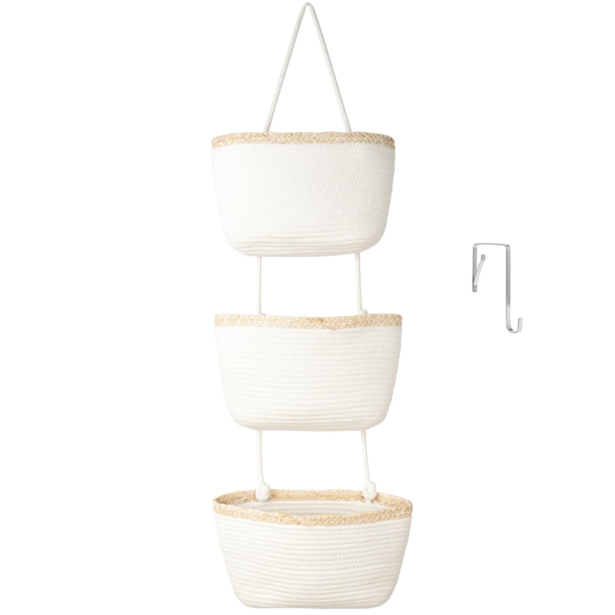 TeoKJ Over the Door Hanging Storage Basket Woven 3 Tier Wall Organizer Jute