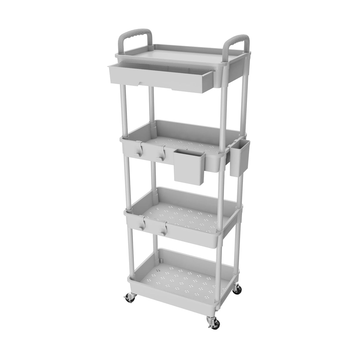 4 Tier Rolling Utility Cart with Drawer,REBECAT Utility Cart Made of Multifunctional Storage Organizer Tool for Kitchen,Bathroom,Living Room,Office(Black)
