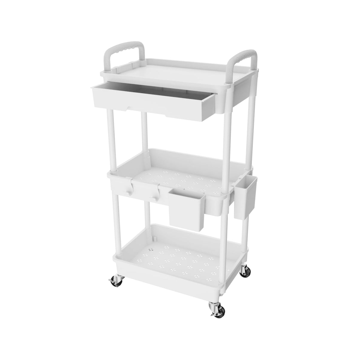 4 Tier Rolling Utility Cart with Drawer,REBECAT Utility Cart Made of Multifunctional Storage Organizer Tool for Kitchen,Bathroom,Living Room,Office(Black)