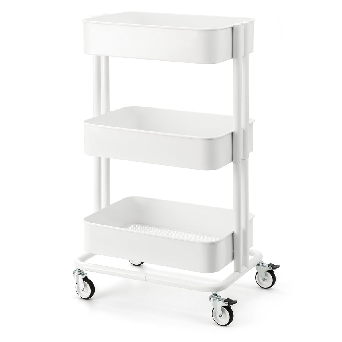3 Tier Rolling Cart Metal Heavy Duty Utility Cart with Silent Caster Lockable Wheel Multi-Functional Organization Carts Storage Trolley with Mesh Shelves for Office Kitchen Living Room Yellow