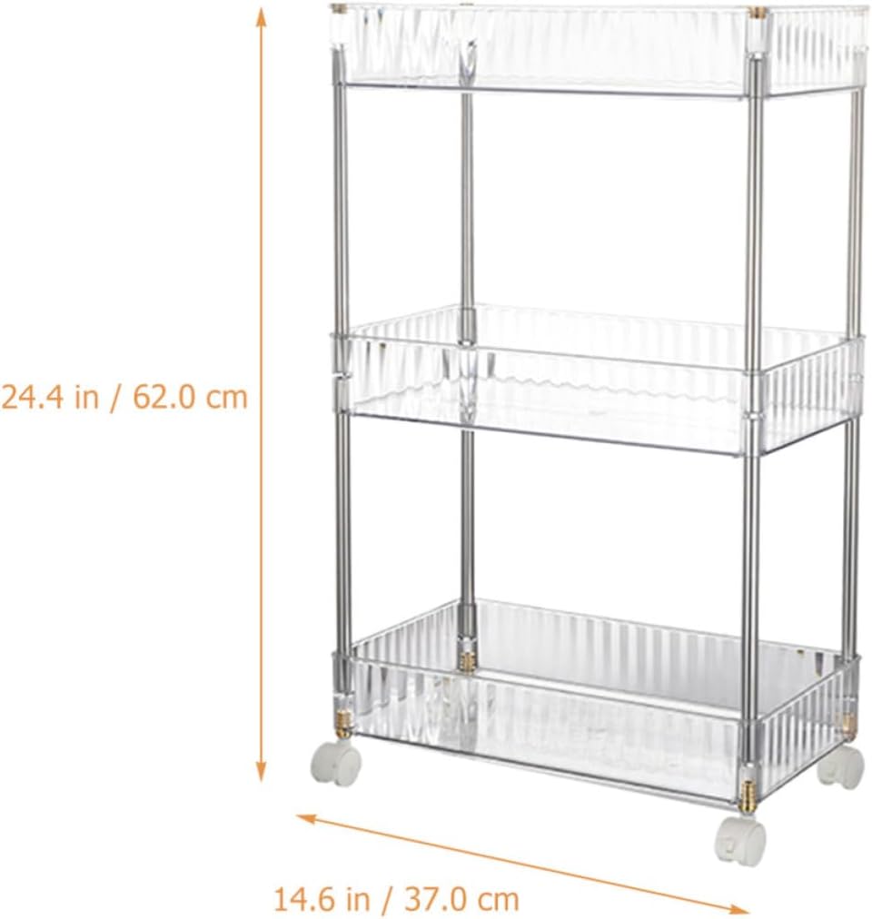Three Layer Bathroom Storage Cart Plastic Stainless Steel Organizer