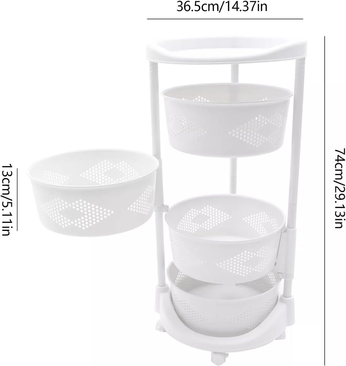 Ringmaster 4 Tier Multi-Layer Rotating Storage Rack Storage Shelves Organizer,Floor Standing Kitchen Storage Cart with Wheels,Fruit Vegetable Storage Basket Shelf for Kitchen,Living Room,Bedroom