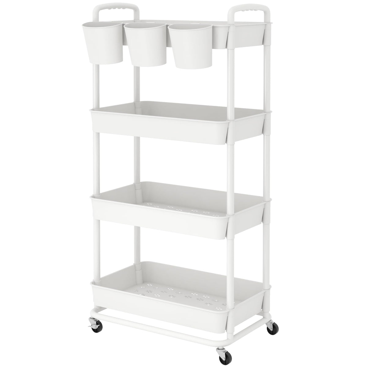 JIUYOTREE 4-Tier Plastic Rolling Storage Cart Utility Cart White