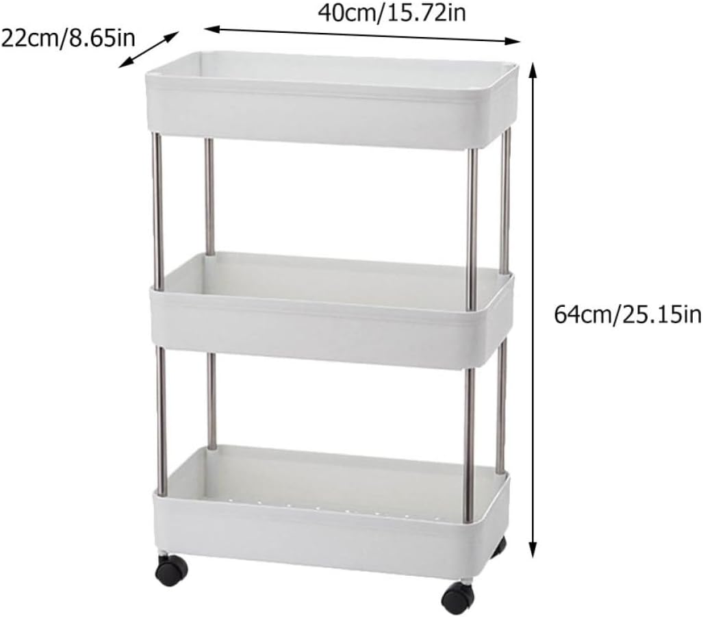 SMASOLO White 3-Tier Rolling Storage Rack for Kitchen and Bathroom Use