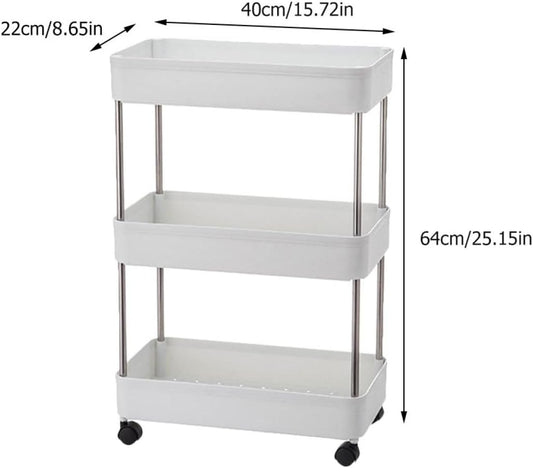 SMASOLO White 3-Tier Rolling Storage Rack for Kitchen and Bathroom Use