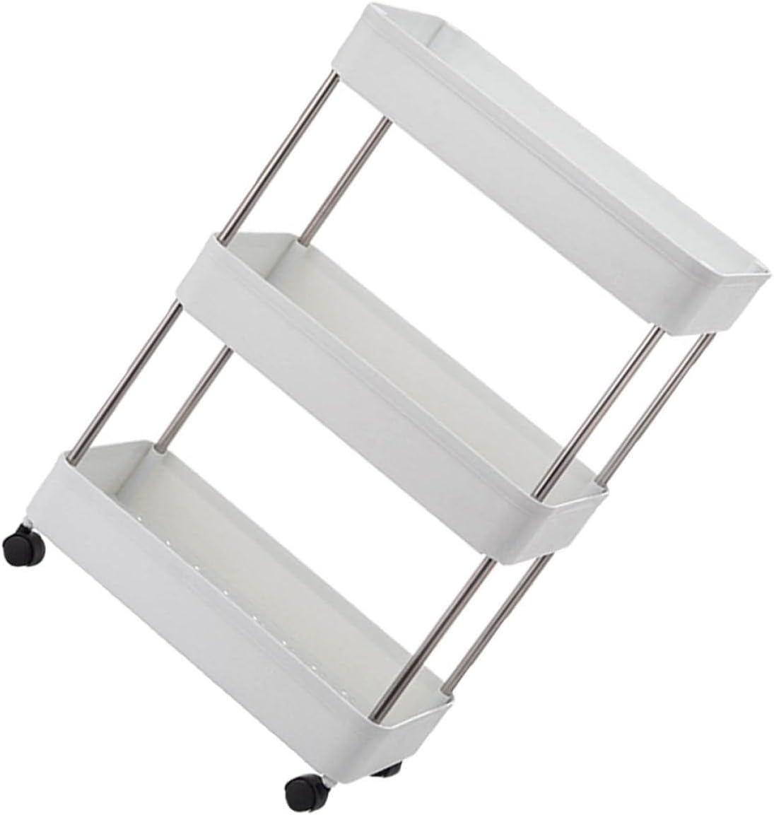 SMASOLO White 3-Tier Rolling Storage Rack for Kitchen and Bathroom Use