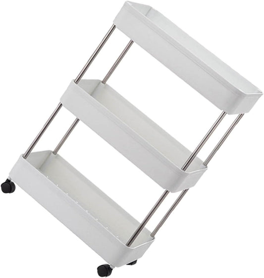 SMASOLO White 3-Tier Rolling Storage Rack for Kitchen and Bathroom Use
