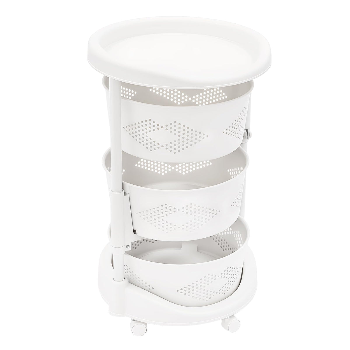 4-Tier Adjustable Kitchen Storage Rack,4 Layer Rotating Vegetable Organizer with Lockable Casters,Multi-Layers Rotatable Baskets for Kitchen Bathroom Living Room,White