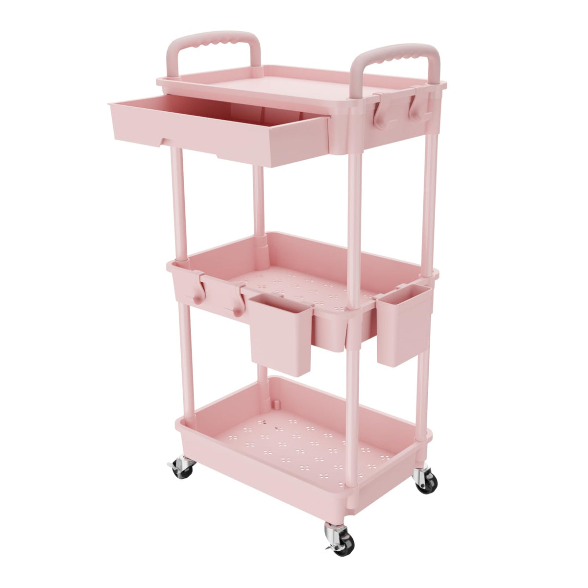 4 Tier Rolling Utility Cart with Drawer,REBECAT Utility Cart Made of Multifunctional Storage Organizer Tool for Kitchen,Bathroom,Living Room,Office(Black)