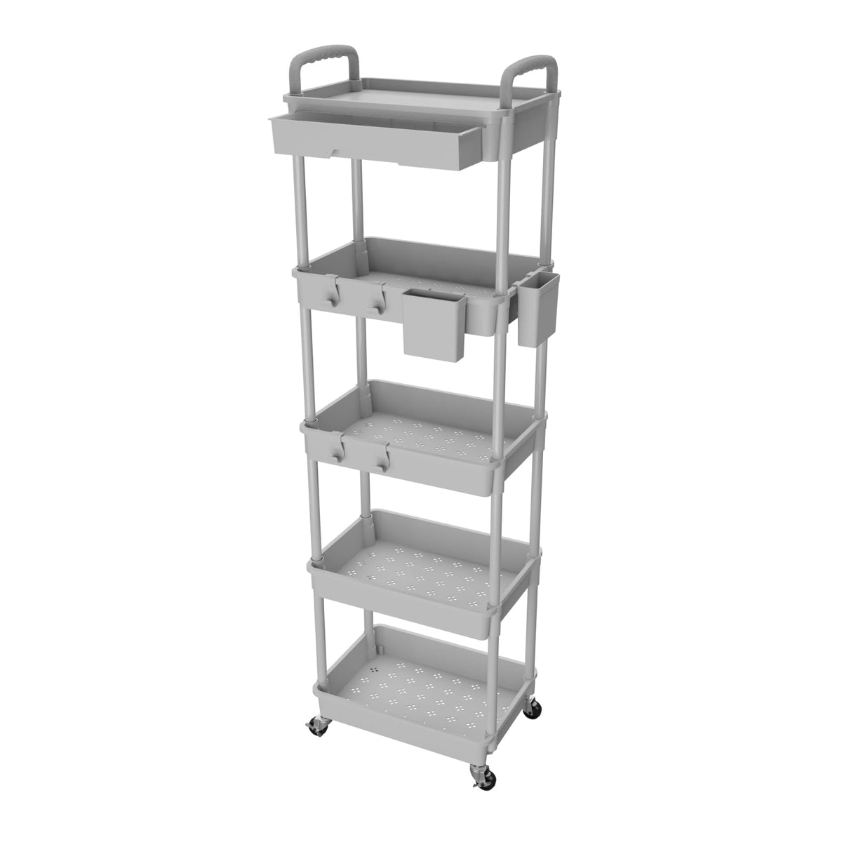 4 Tier Rolling Utility Cart with Drawer,REBECAT Utility Cart Made of Multifunctional Storage Organizer Tool for Kitchen,Bathroom,Living Room,Office(Black)
