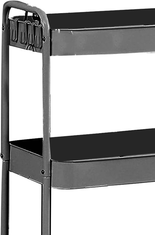 3 Tier Utility Rolling Cart, Movable Storage Organizer Trolley with Caster Wheels, Carbon Steel Multifunctional Shelving Cart for Kitchen Bathroom Bedroom Living Room (3 Layer)