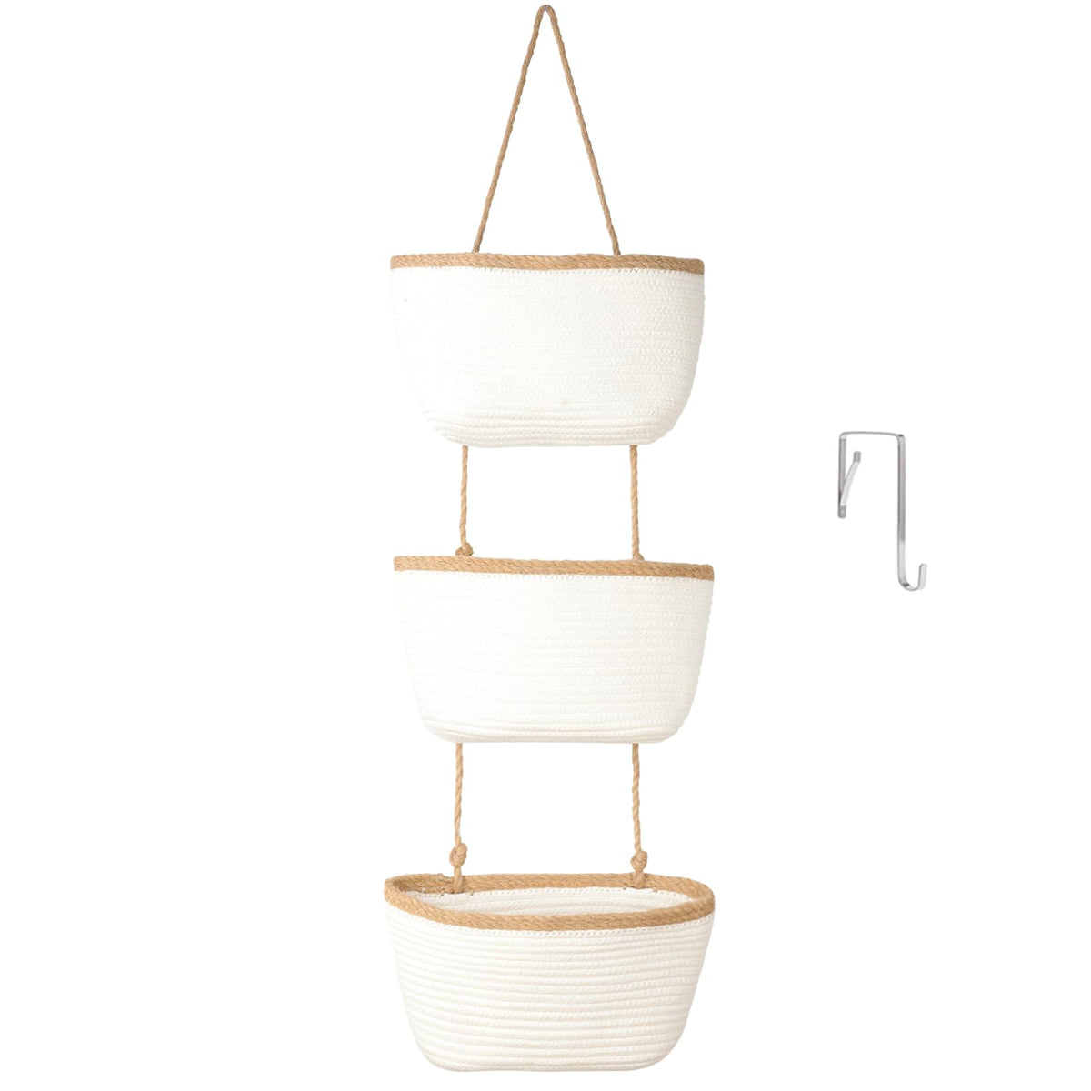 TeoKJ Over the Door Hanging Storage Basket Woven 3 Tier Wall Organizer Jute