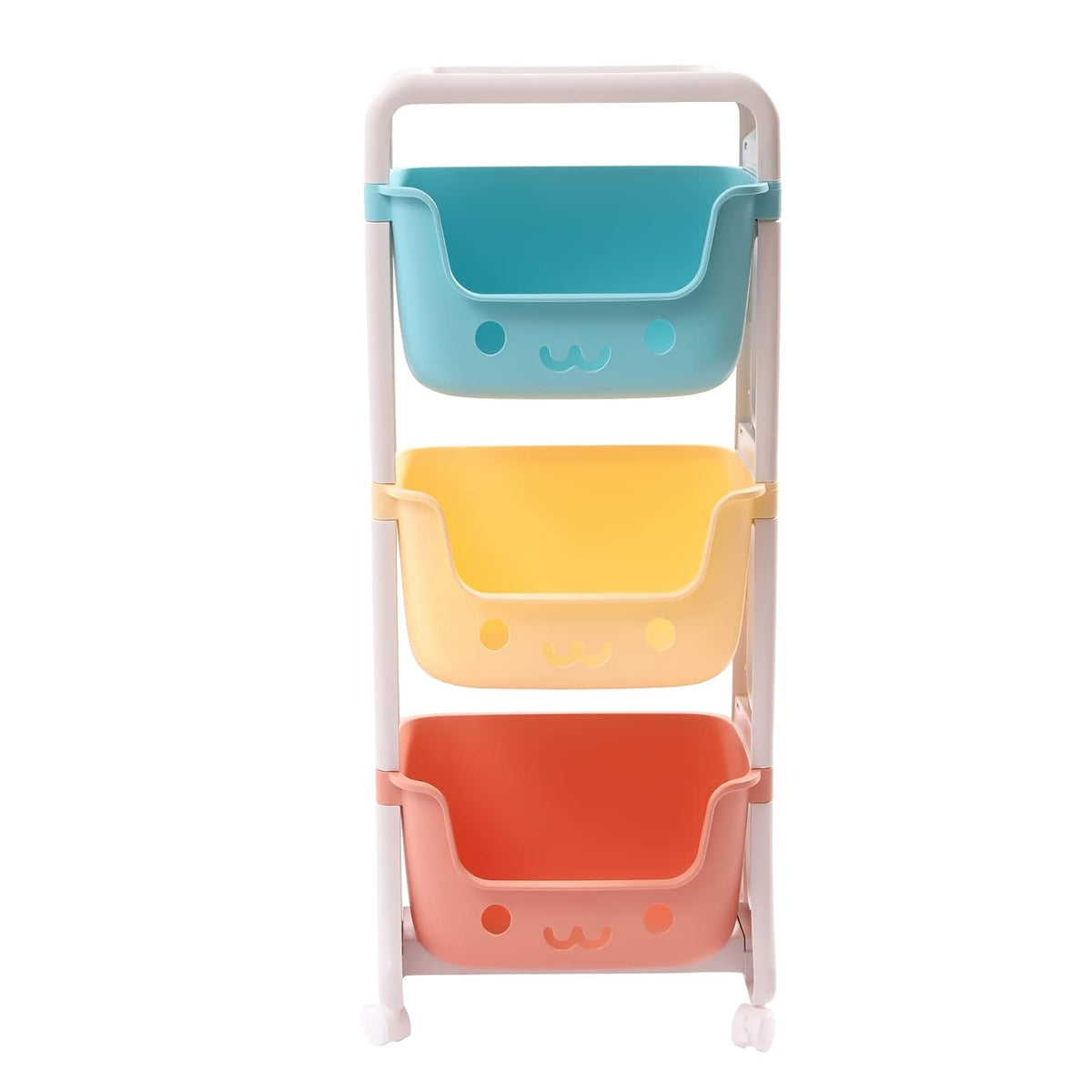 3 Tier Kids' Toys Storage Organizer Bins Baskets, Utility Rolling Fabric Storage Rack Trolley Toy Cart Trolley with Large Storage Boxes, Large Capacity Rolling Carts for Crib, Bedroom, Bathroom