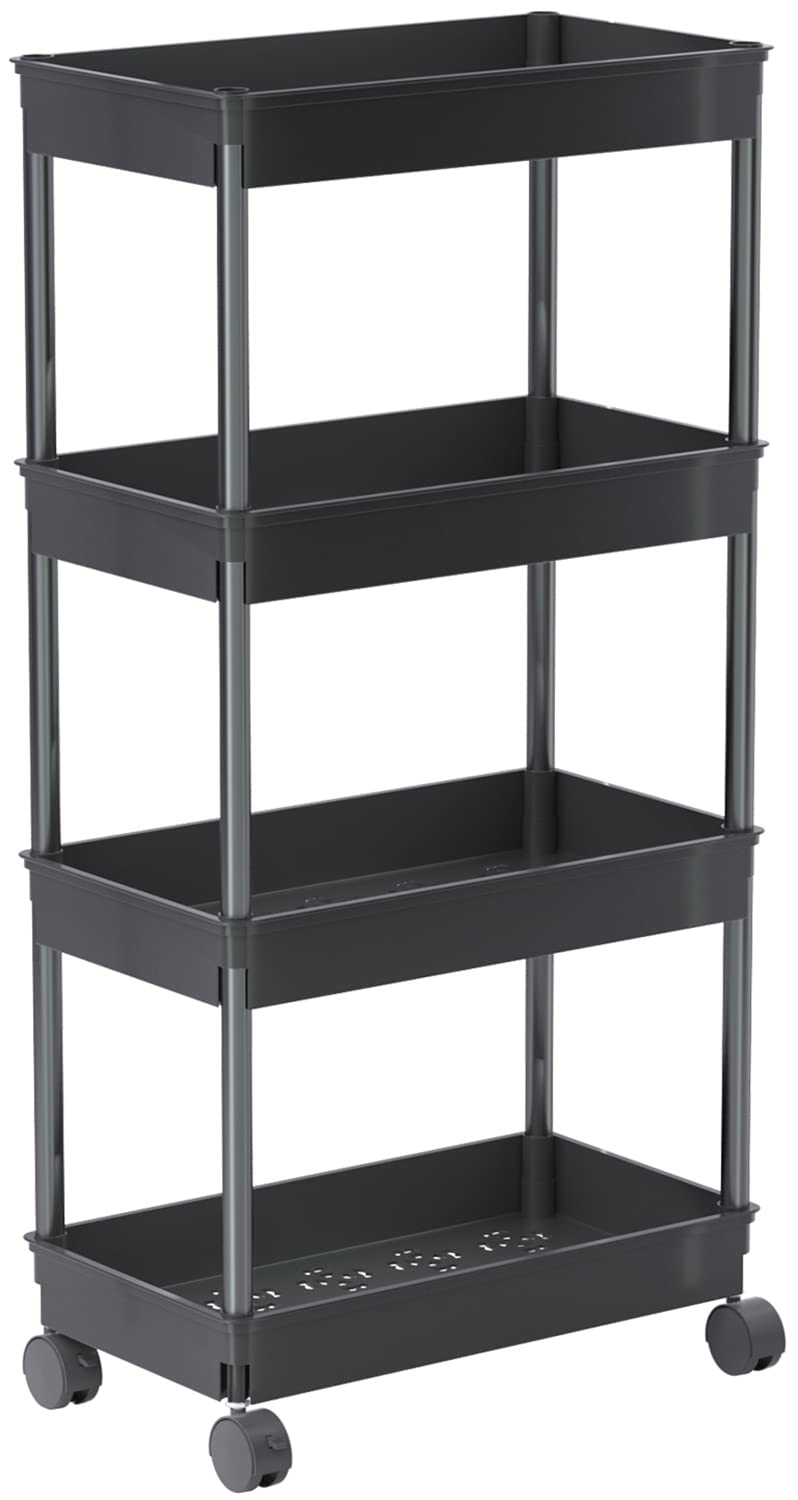Sooyee Slim Clear 3-Tier Plastic Rolling Utility Cart with Wheels