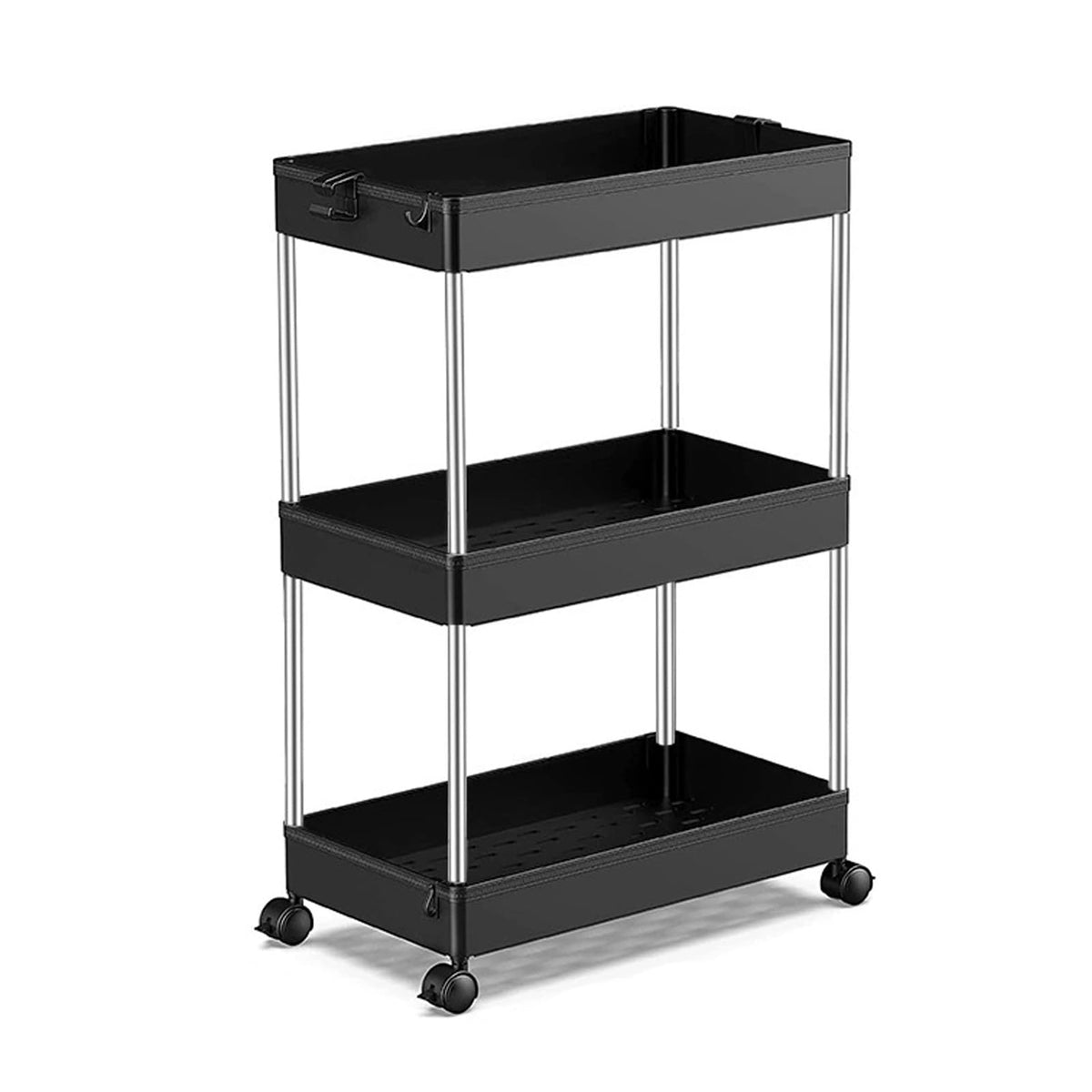 Storage Trolley Multi-Tier Rolling Unit Cart Mobile Storage Shelf for Kitchen Bathroom Rolling Organizers Rack,Black,4 Tier