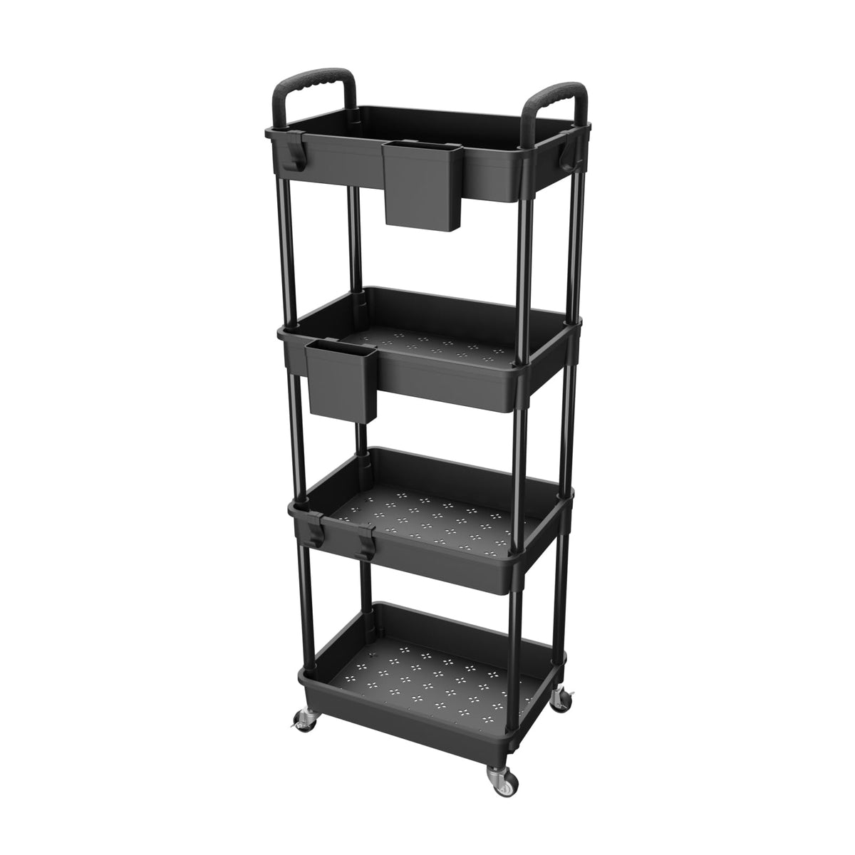 4 Tier Rolling Utility Cart with Drawer,REBECAT Utility Cart Made of Multifunctional Storage Organizer Tool for Kitchen,Bathroom,Living Room,Office(Black)