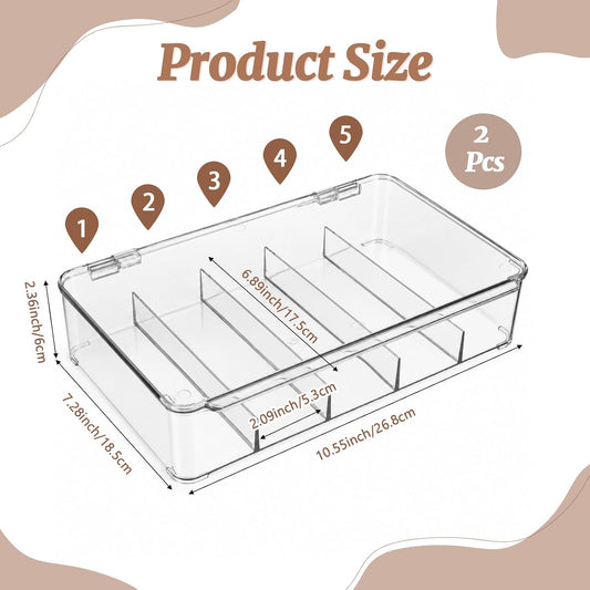 2 Pcs Clear Stackable Plastic Sunglasses Organizer Case 5 Compartments