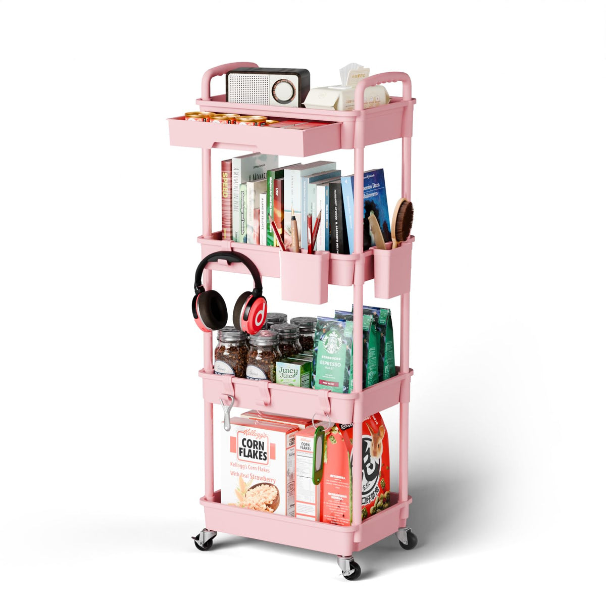 Sorgion 3 Tier Rolling Cart Organizer,Laundry Room Bathroom Organizers and Storage Office Shelves Mobile Shelving Unit Kitchen Trolley Cart with Wheels for Art,Craft,Diaper,Bedside,Snack(Green)